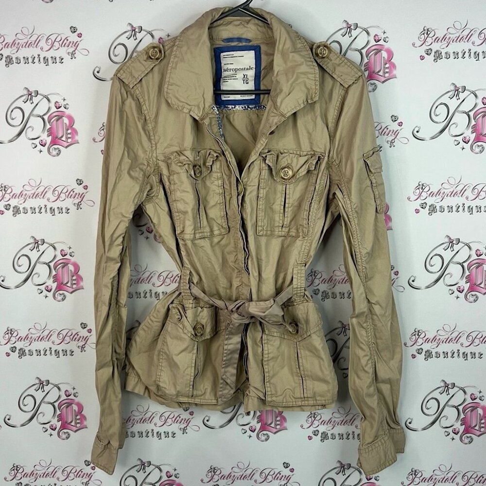 Aeropostale coat cargo style military Y2k pockets Khaki Utility Jacket for Women